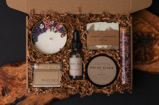 Vanilla Lavender Spa Gift Box: Handmade Self Care Kit