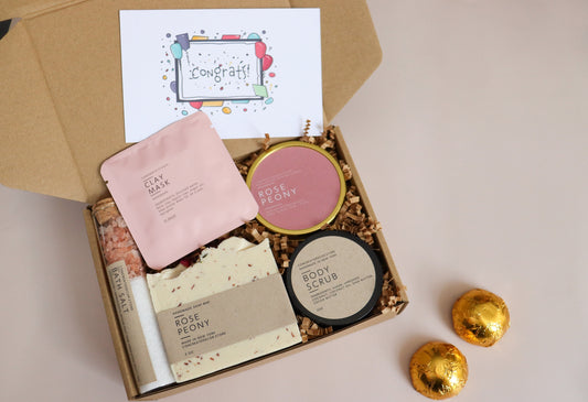 Congrats Spa Gift Box: Handmade Soap, Candle & Body Scrub