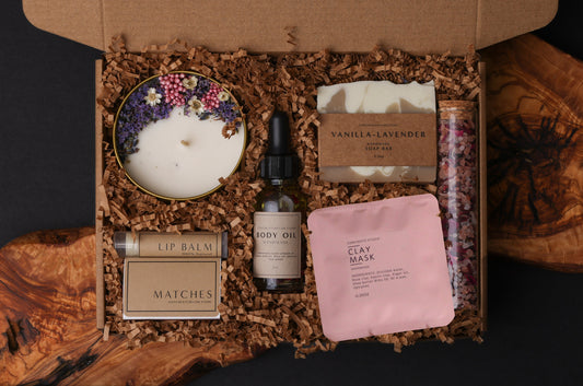 Vanilla Lavender Spa Gift Box: Handmade Self Care Kit