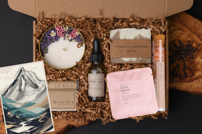 Birthday Self Care Spa Gift Box: Soy Candle, Soap, & Body Oil