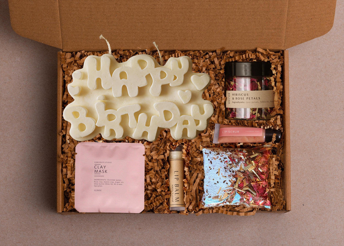 Handcrafted Birthday Gift Box: Soy Candle, Spa Set, & Card
