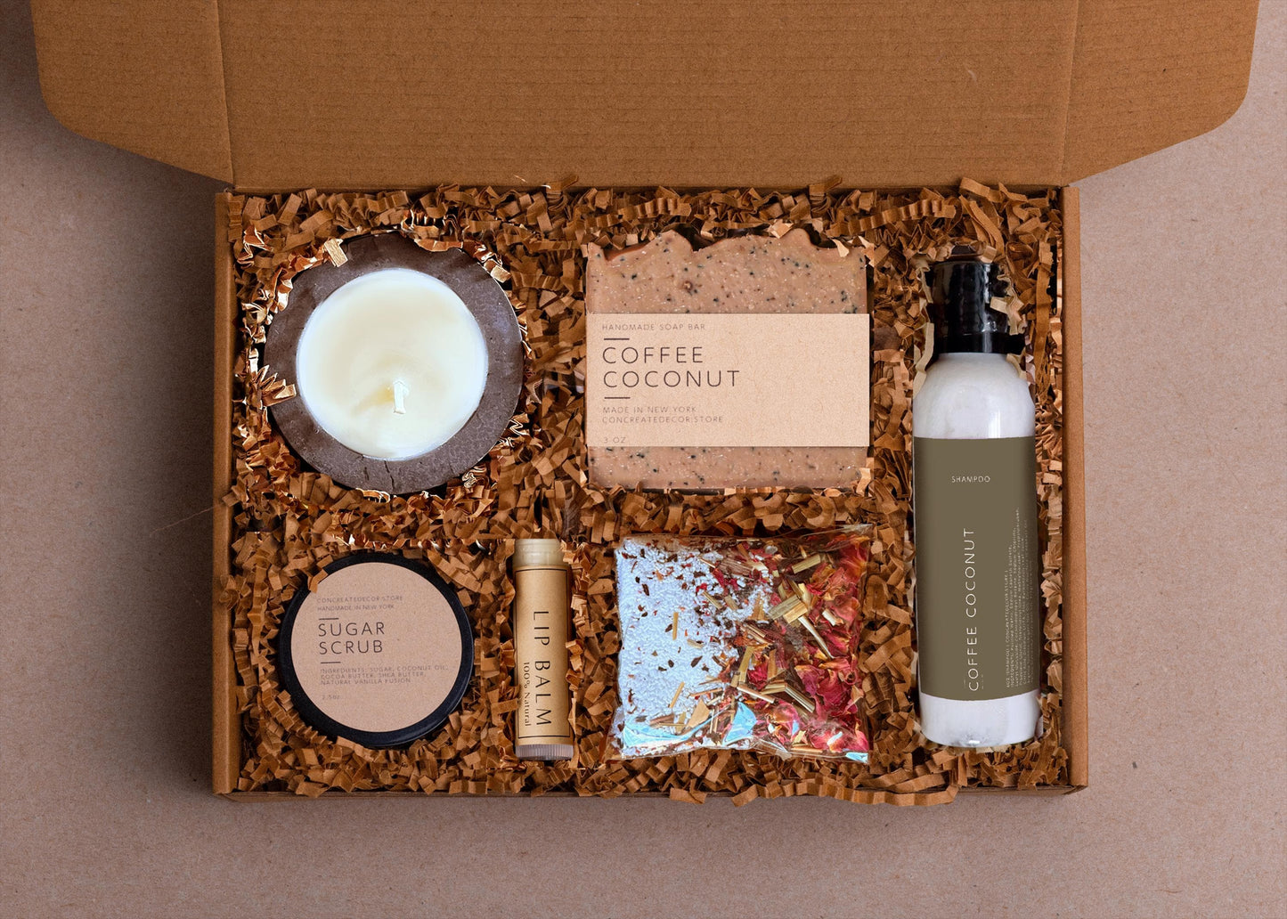 Handcrafted Self Care Gift Box: Soy Candle, Soap, & Bath Soak
