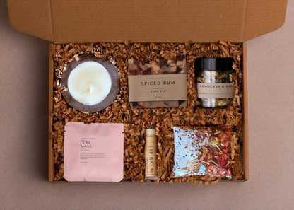 Handcrafted Self-care Gift Box: Soy Candle, Soap, & Spa Treats