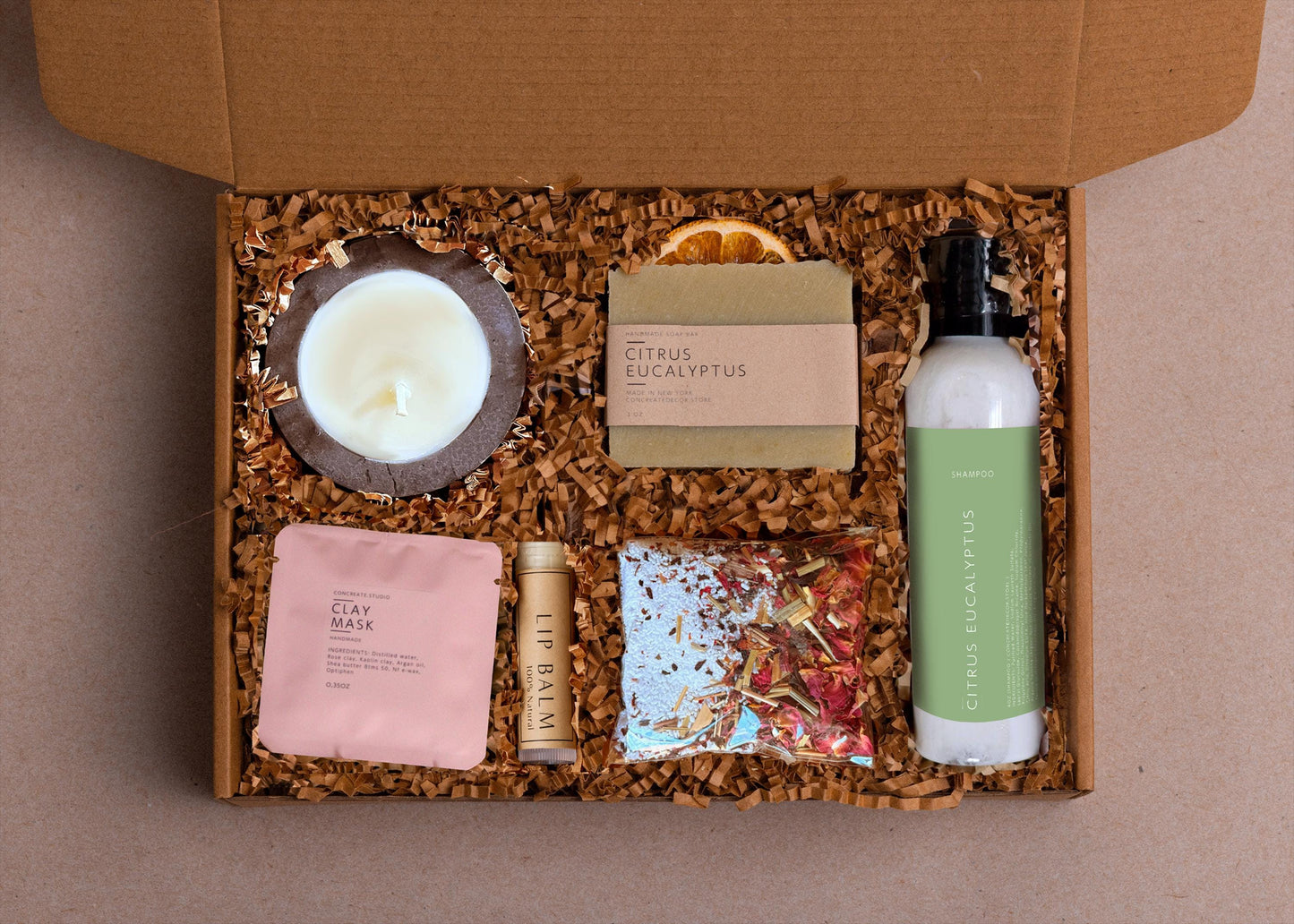 Handcrafted Self Care Gift Box: Soy Candle, Soap, & Bath Soak
