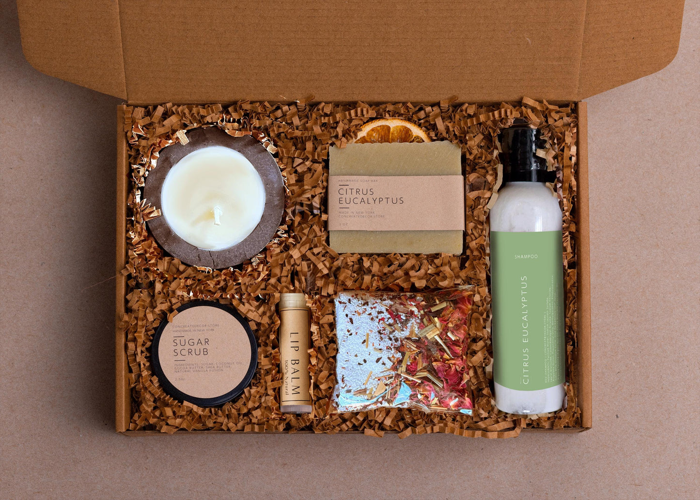 Handcrafted Self Care Gift Box: Soy Candle, Soap, & Bath Soak