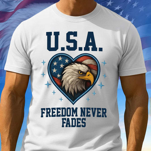 250 Anniversary USA Shirt Mens, Freedom Never Falls Tee, 1776–2026 Patriotic Shirt, Gift For Freedom Lover, Independence Day Gift Ideas