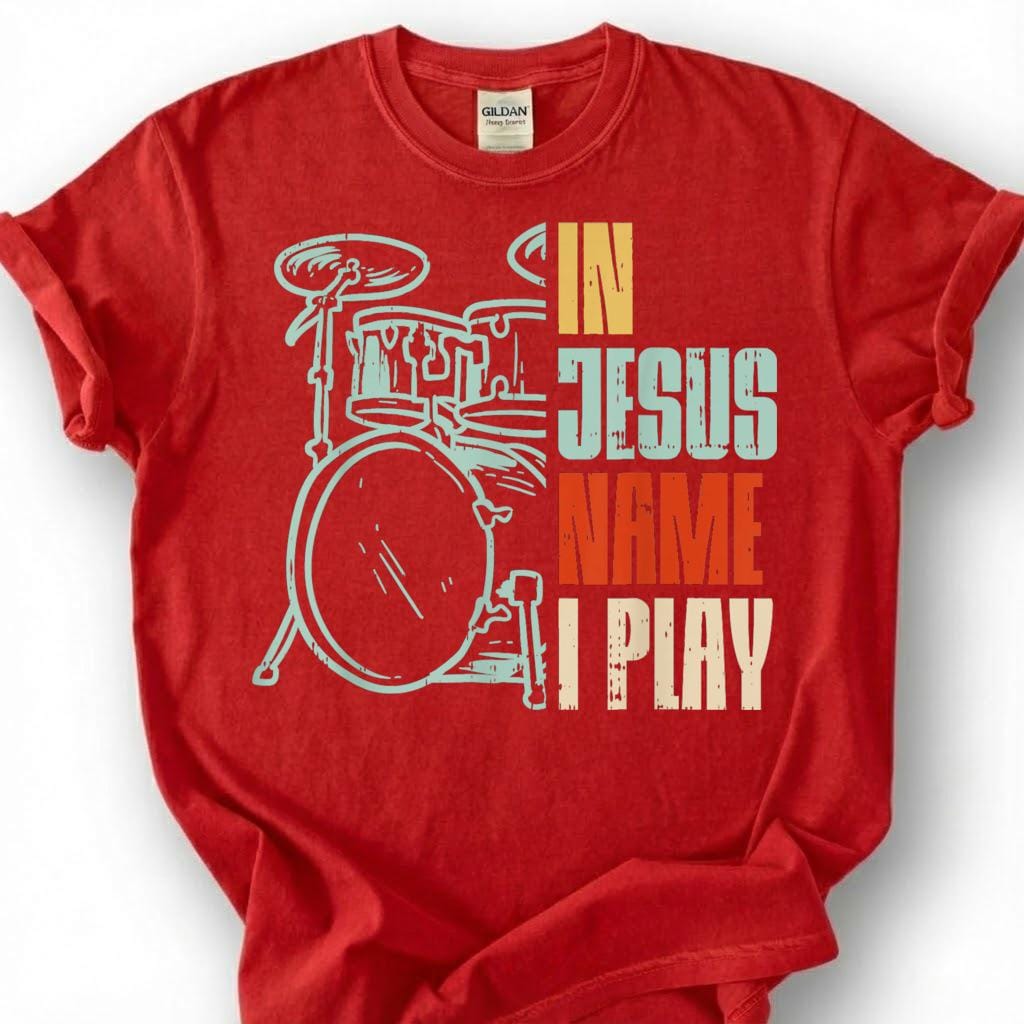 Christian Drummer Play For Jesus Retro Drum Kit Shirt, Worship Band Musician Faith Tee, Church Percussion Lover Gift T-Shirt, Religious Top