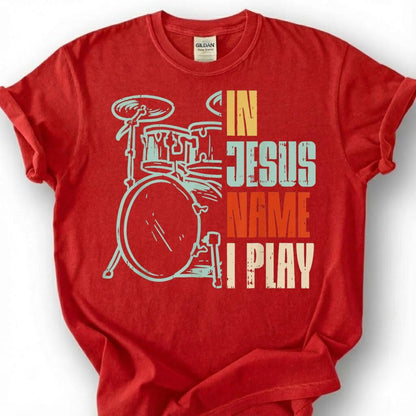 Christian Drummer Play For Jesus Retro Drum Kit Shirt, Worship Band Musician Faith Tee, Church Percussion Lover Gift T-Shirt, Religious Top