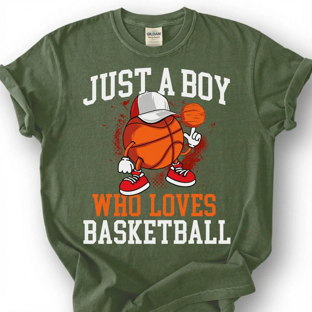 Just A Boy Who Loves Basketball Shirt, Basketball Kid T-Shirt, Youth Basketball Player Tee, Basketball Boy Gift, Hoops Boy Life, Son Gift