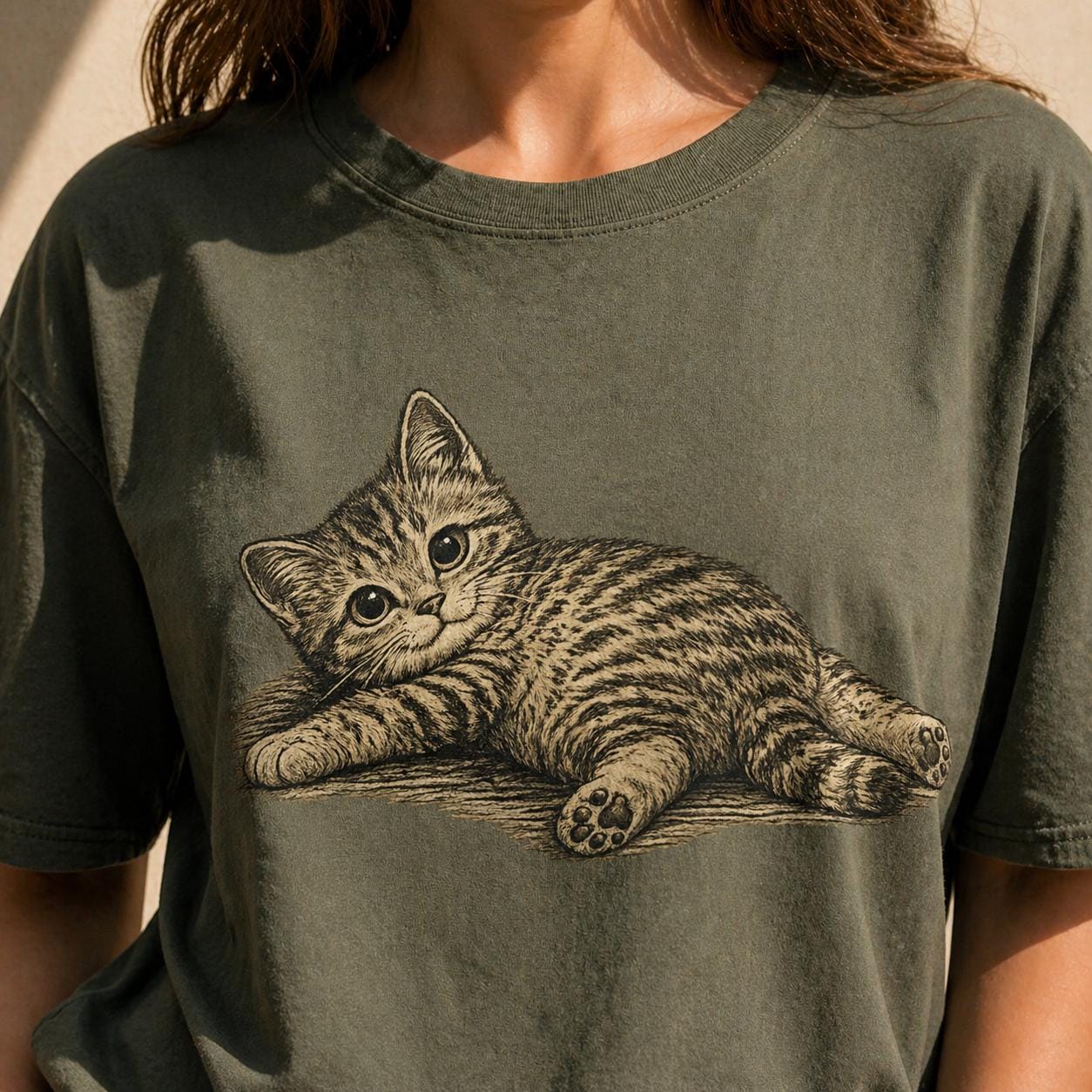 Funny Cute Cat T-Shirt Vintage Kitten Graphic Tee Retro Animal Shirt Aesthetic Cat Lover Gift Minimal Boho Style Unisex Tee