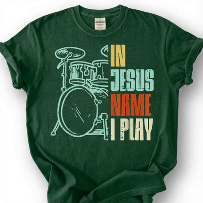 Christian Drummer Play For Jesus Retro Drum Kit Shirt, Worship Band Musician Faith Tee, Church Percussion Lover Gift T-Shirt, Religious Top