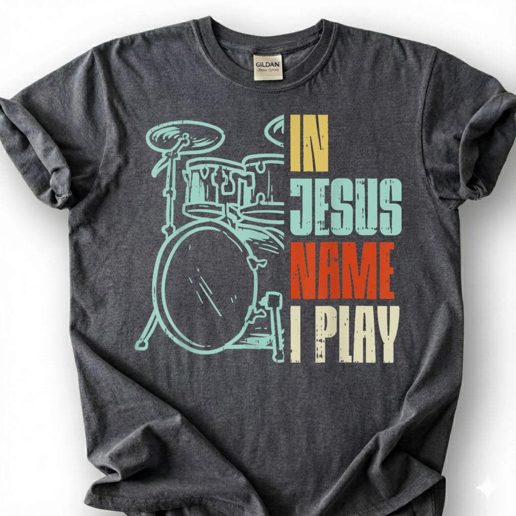 Christian Drummer Play For Jesus Retro Drum Kit Shirt, Worship Band Musician Faith Tee, Church Percussion Lover Gift T-Shirt, Religious Top