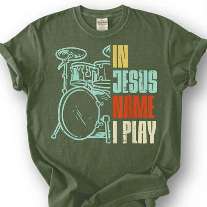Christian Drummer Play For Jesus Retro Drum Kit Shirt, Worship Band Musician Faith Tee, Church Percussion Lover Gift T-Shirt, Religious Top