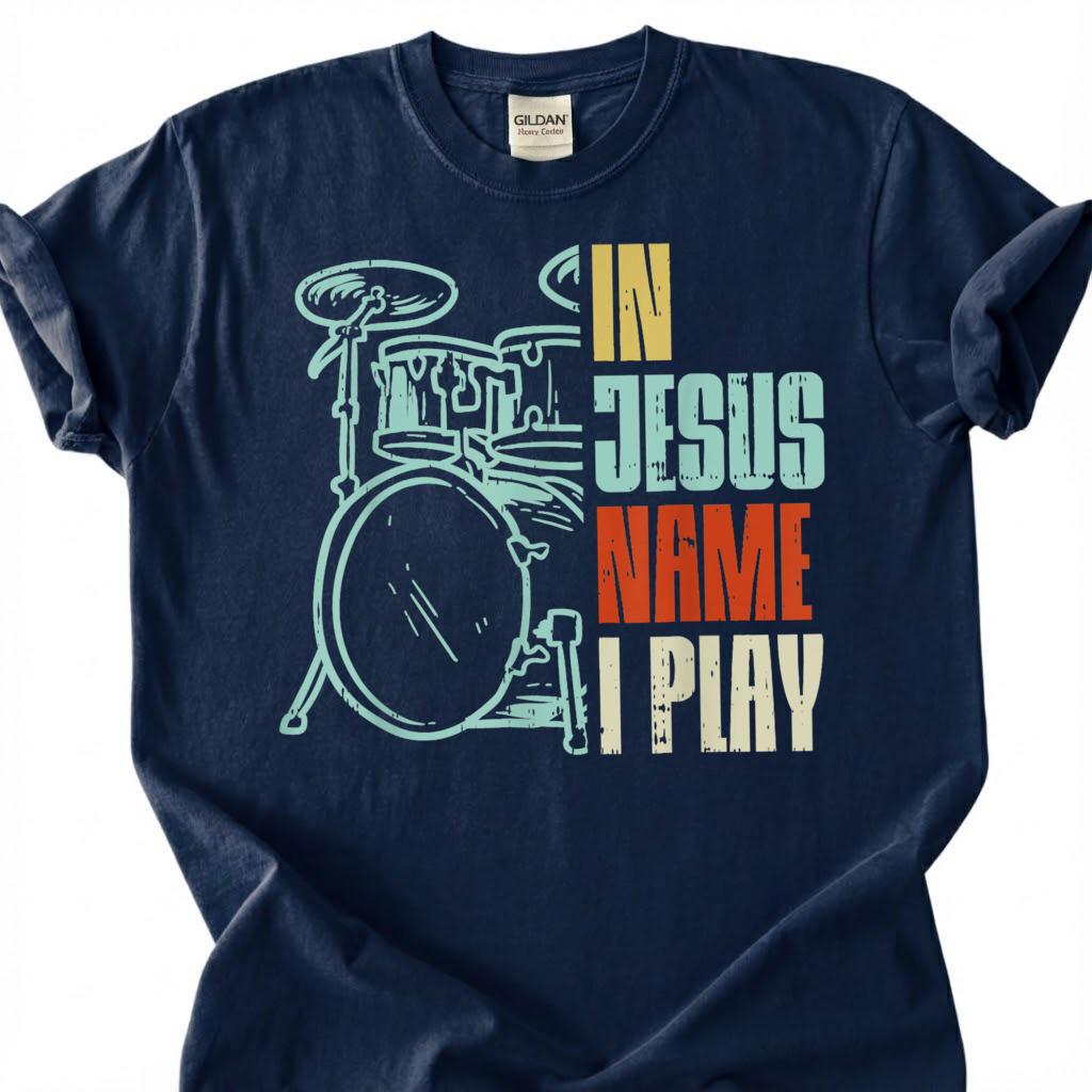 Christian Drummer Play For Jesus Retro Drum Kit Shirt, Worship Band Musician Faith Tee, Church Percussion Lover Gift T-Shirt, Religious Top