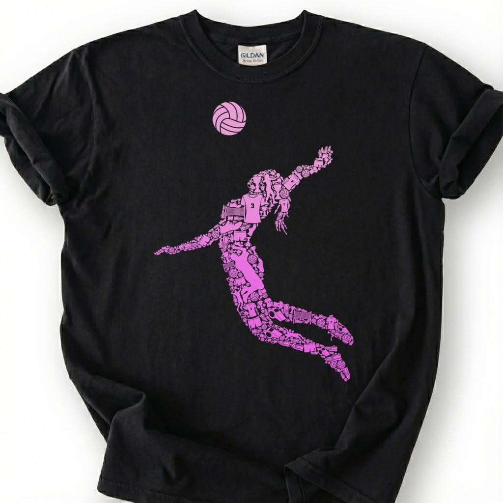 Pink Volleyball Girl Spike Silhouette Shirt, Volleyball Player Tee For Girls, Volleyball Lover Gift, Female Athlete Sport Graphic Tee