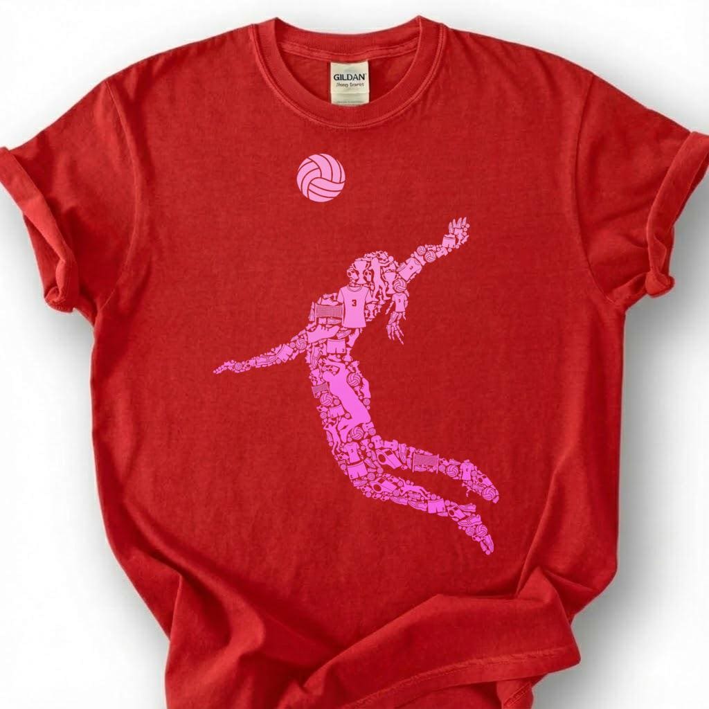 Pink Volleyball Girl Spike Silhouette Shirt, Volleyball Player Tee For Girls, Volleyball Lover Gift, Female Athlete Sport Graphic Tee