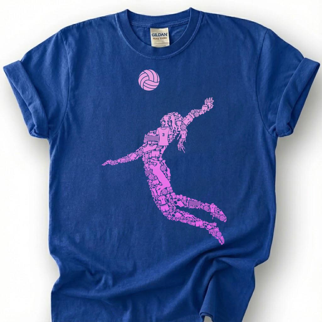 Pink Volleyball Girl Spike Silhouette Shirt, Volleyball Player Tee For Girls, Volleyball Lover Gift, Female Athlete Sport Graphic Tee