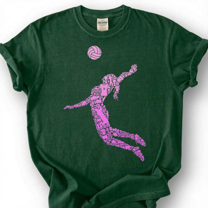 Pink Volleyball Girl Spike Silhouette Shirt, Volleyball Player Tee For Girls, Volleyball Lover Gift, Female Athlete Sport Graphic Tee