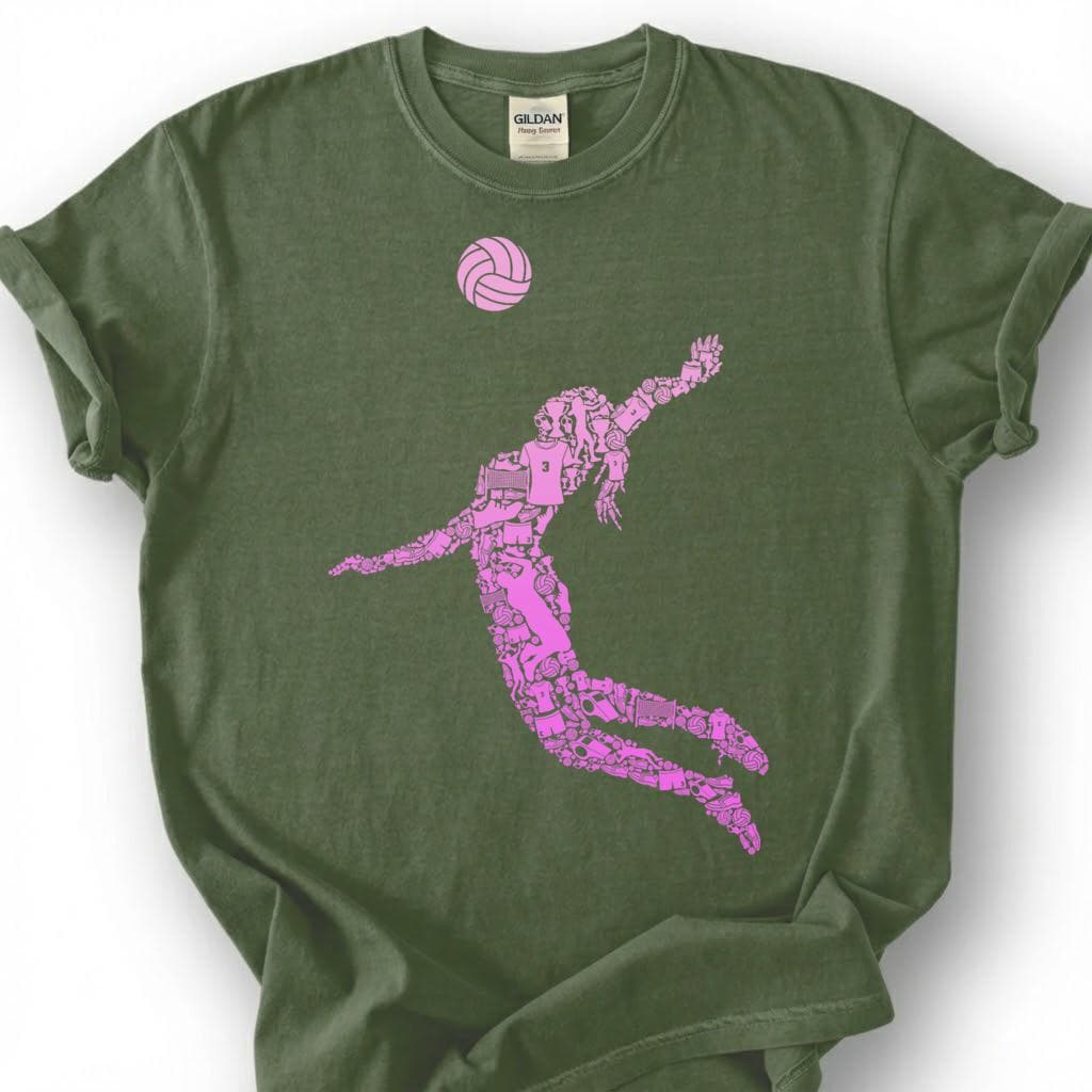 Pink Volleyball Girl Spike Silhouette Shirt, Volleyball Player Tee For Girls, Volleyball Lover Gift, Female Athlete Sport Graphic Tee