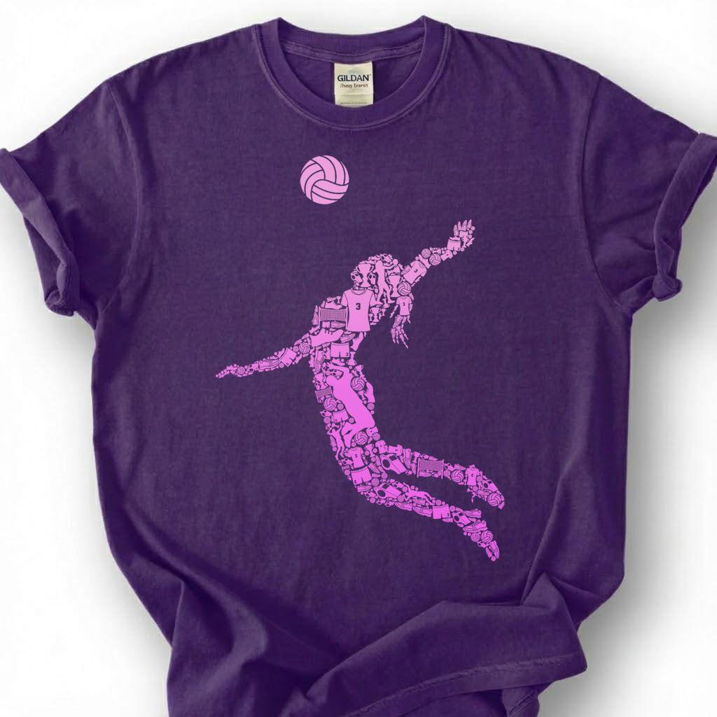 Pink Volleyball Girl Spike Silhouette Shirt, Volleyball Player Tee For Girls, Volleyball Lover Gift, Female Athlete Sport Graphic Tee